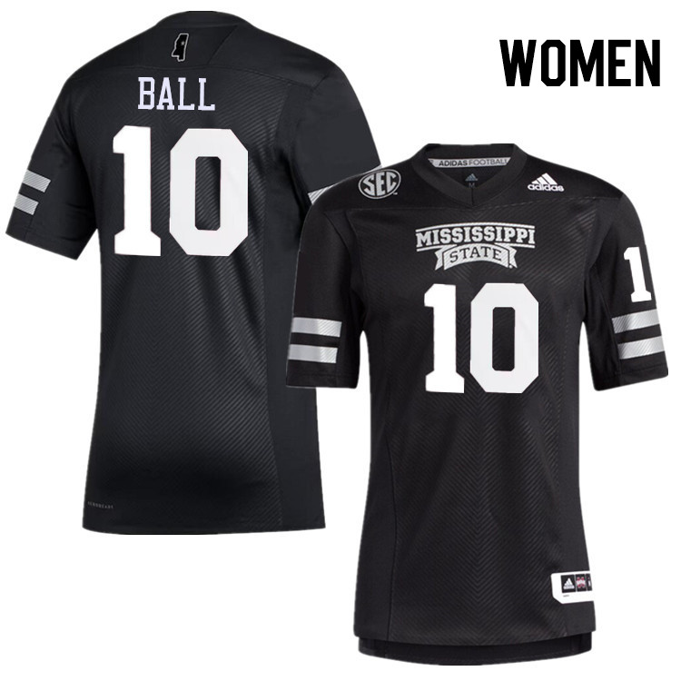 Women #10 Cameron Ball Mississippi State Bulldogs College Football Jerseys Stitched-Black